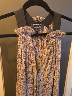 Isabel Marant Beige Paisley Maxi Dress with Navy & Rust Accents